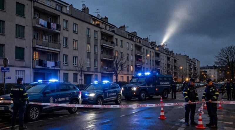 French gendarmerie officers secure a cordon after the Trappes drive-by shooting near Paris